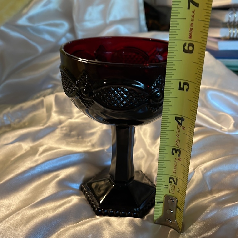 Avon Vintage Cape Cod Red Heavy Glass Saucer Champagne Goblet - Picture 5 of 7